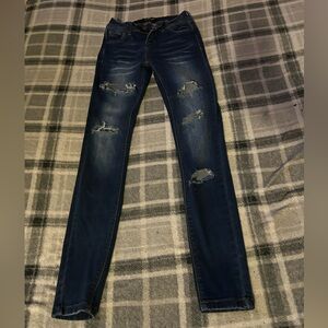 Wax Jean Women’s Dark Indigo Distressed Skinny Jeans